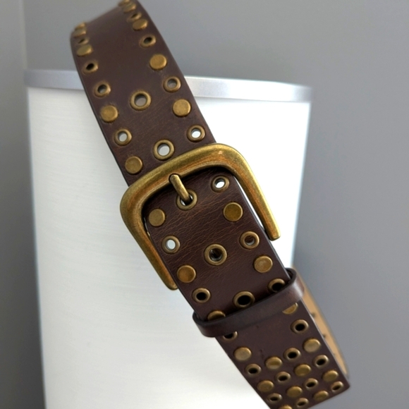 Unisex Bronze Studded Brown Belt - Picture 3 of 10